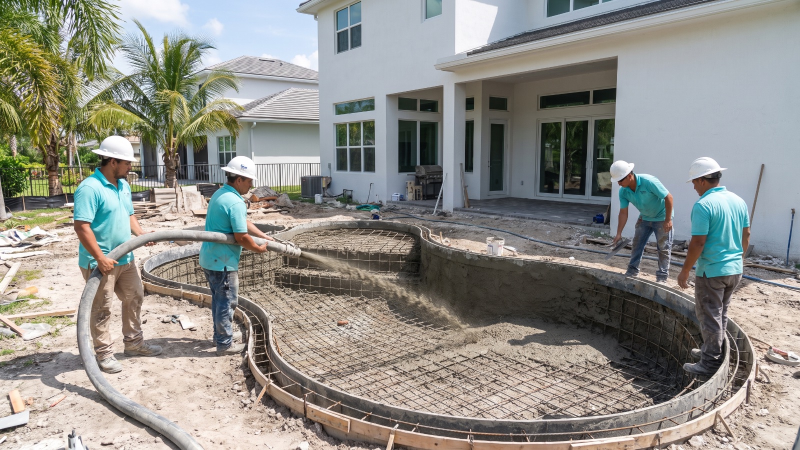 The Kingfisher Pool Builders crew on a gunite day